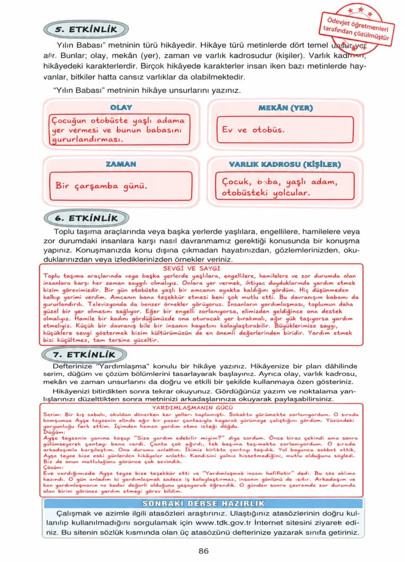 4. Sınıf Türkçe Ders Kitabı Cevapları Ada Yayınları Sayfa 86 Çözüm Görseli