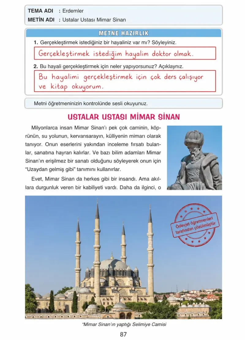 4. Sınıf Türkçe Ders Kitabı Cevapları Ada Yayınları Sayfa 87 Çözüm Görseli