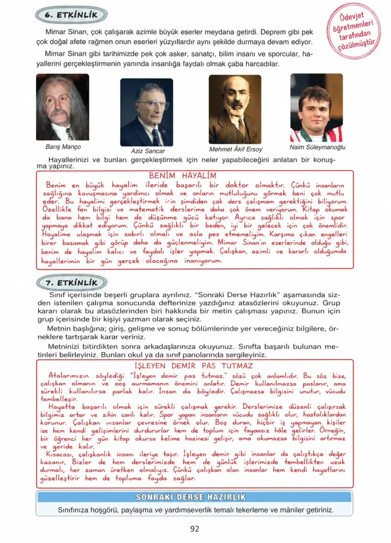 4. Sınıf Türkçe Ders Kitabı Cevapları Ada Yayınları Sayfa 92 Çözüm Görseli