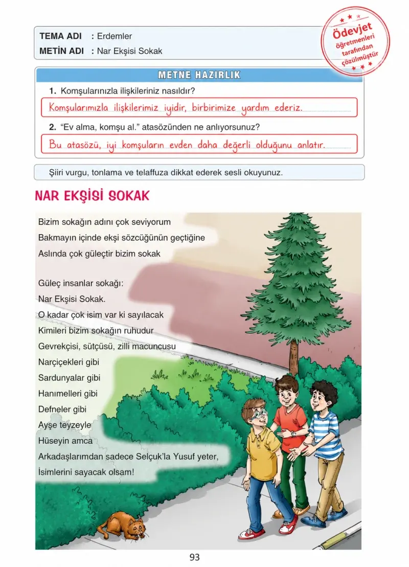 4. Sınıf Türkçe Ders Kitabı Cevapları Ada Yayınları Sayfa 93 Çözüm Görseli