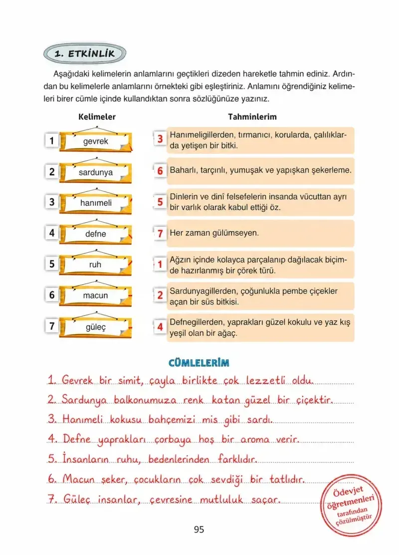 4. Sınıf Türkçe Ders Kitabı Cevapları Ada Yayınları Sayfa 95 Çözüm Görseli