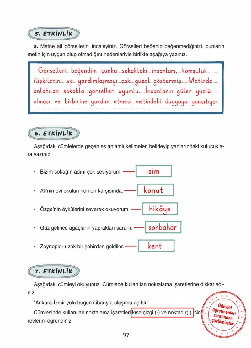 4. Sınıf Türkçe Ders Kitabı Cevapları Ada Yayınları Sayfa 97 Çözüm Görseli