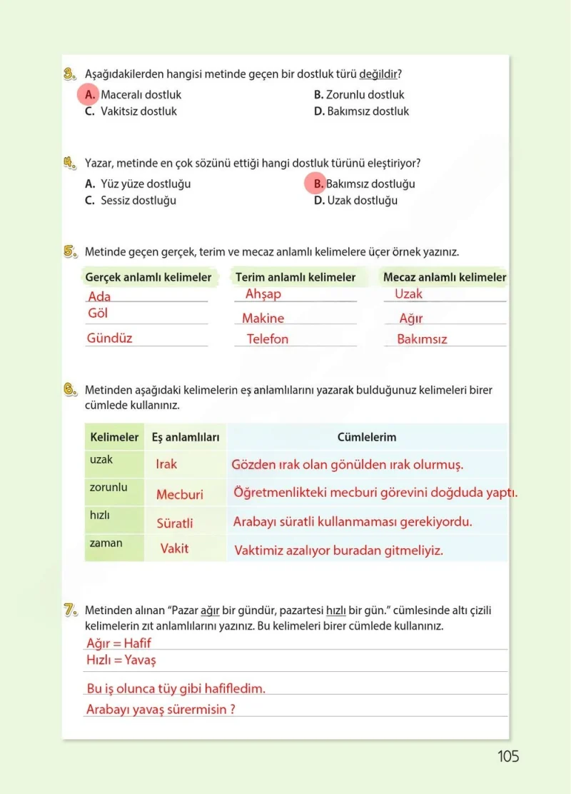 4. Sınıf Türkçe Ders Kitabı Cevapları Koza Yayınları Sayfa 105 Çözüm Görseli