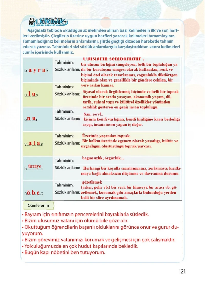 4. Sınıf Türkçe Ders Kitabı Cevapları Koza Yayınları Sayfa 121 Çözüm Görseli