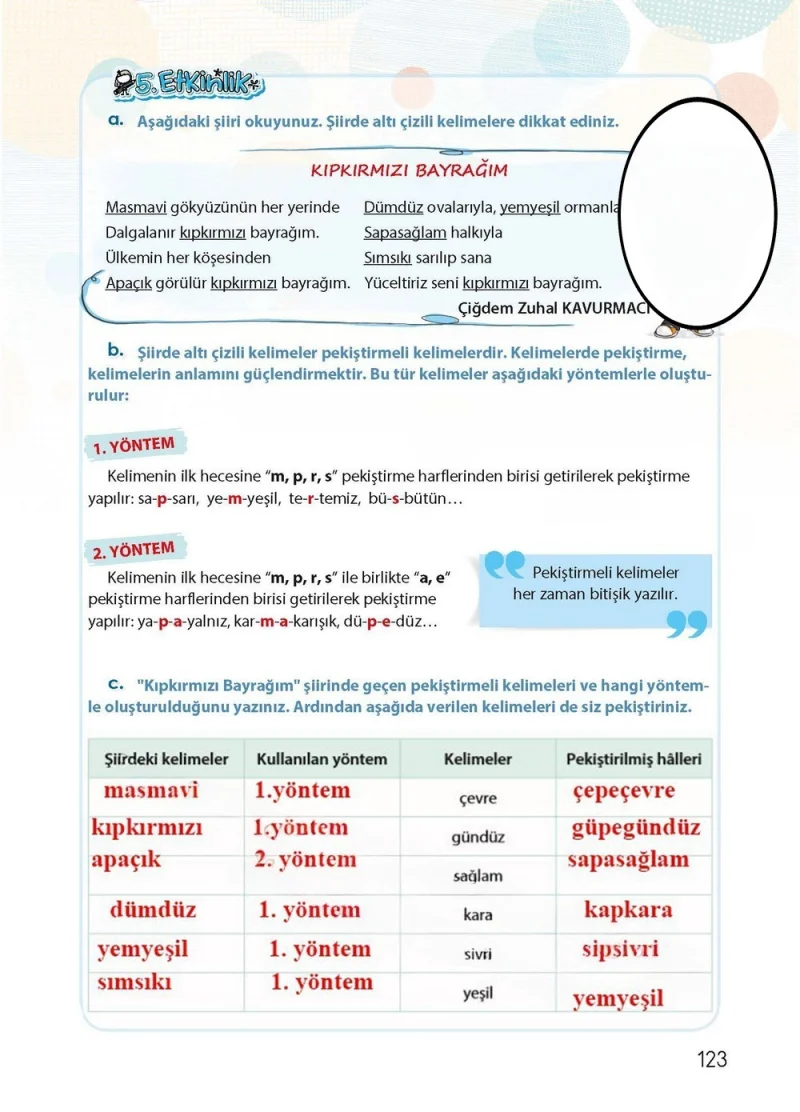 4. Sınıf Türkçe Ders Kitabı Cevapları Koza Yayınları Sayfa 123 Çözüm Görseli