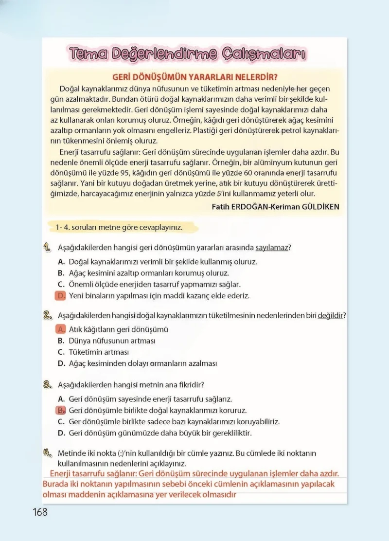 4. Sınıf Türkçe Ders Kitabı Cevapları Koza Yayınları Sayfa 168 Çözüm Görseli