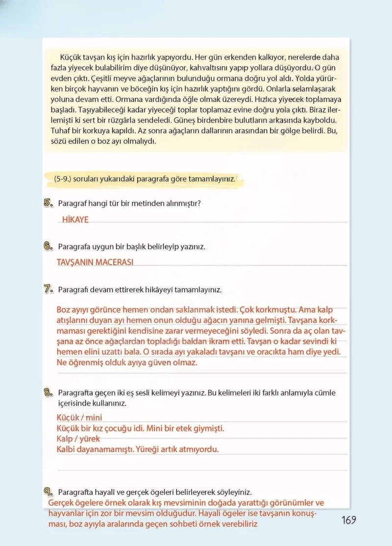4. Sınıf Türkçe Ders Kitabı Cevapları Koza Yayınları Sayfa 169 Çözüm Görseli