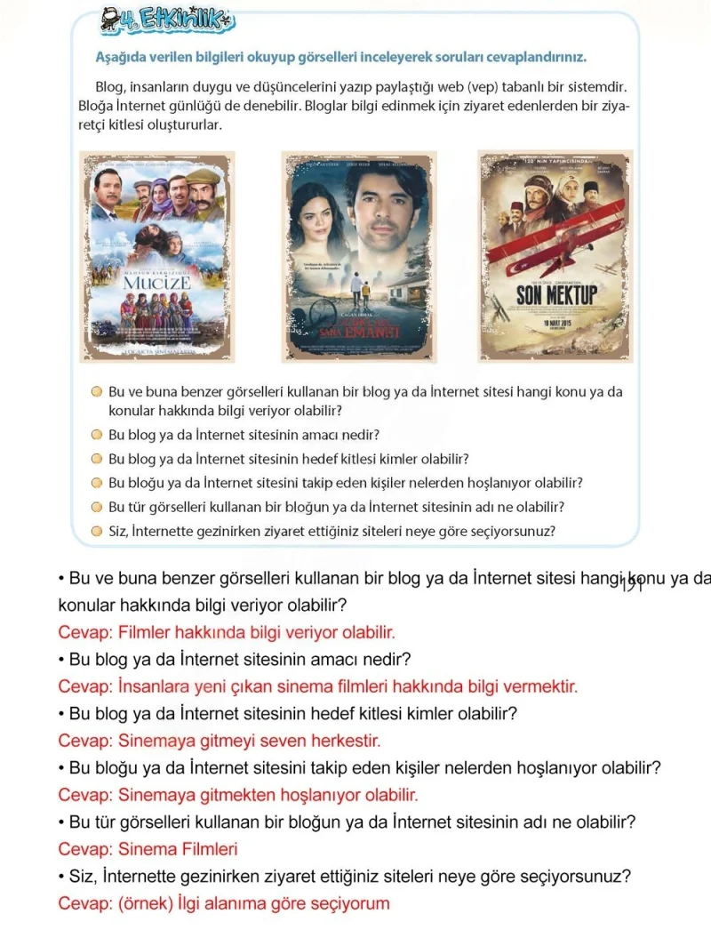 4. Sınıf Türkçe Ders Kitabı Cevapları Koza Yayınları Sayfa 191 Çözüm Görseli