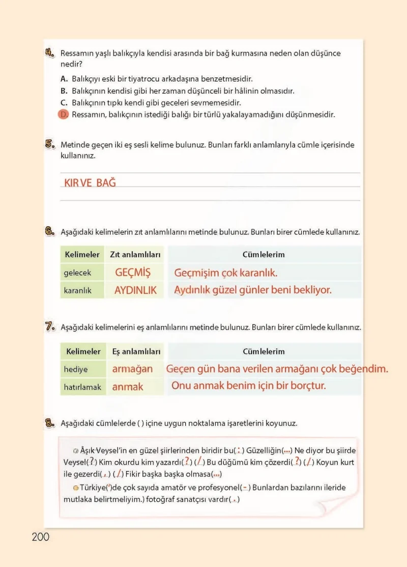 4. Sınıf Türkçe Ders Kitabı Cevapları Koza Yayınları Sayfa 200 Çözüm Görseli