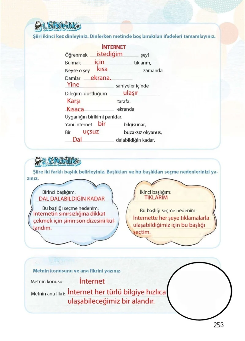 4. Sınıf Türkçe Ders Kitabı Cevapları Koza Yayınları Sayfa 253 Çözüm Görseli