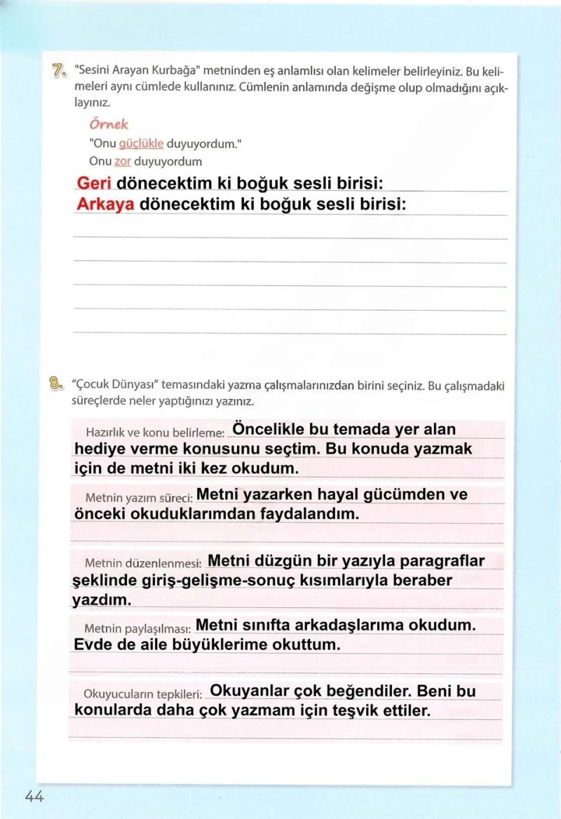 4. Sınıf Türkçe Ders Kitabı Cevapları Koza Yayınları Sayfa 44 Çözüm Görseli