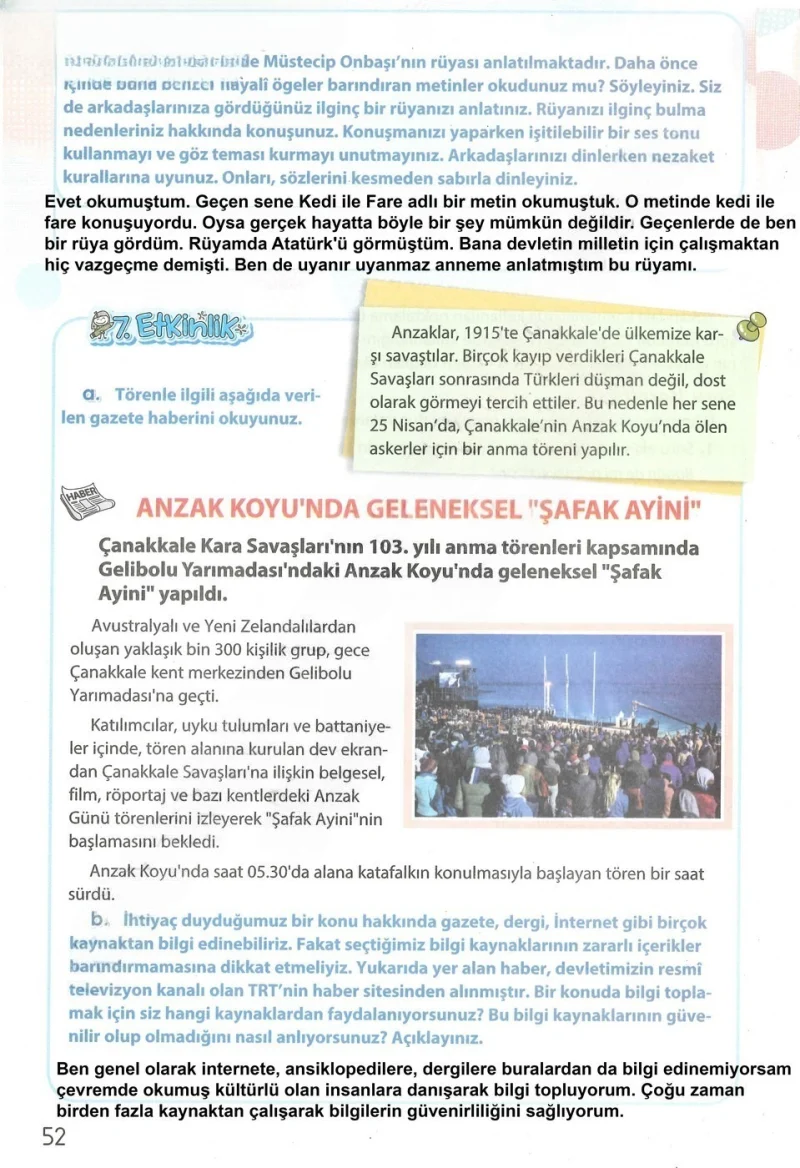 4. Sınıf Türkçe Ders Kitabı Cevapları Koza Yayınları Sayfa 52 Çözüm Görseli