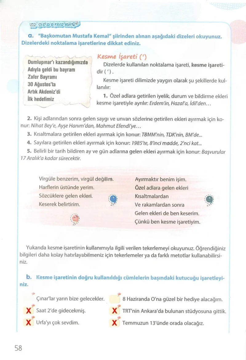 4. Sınıf Türkçe Ders Kitabı Cevapları Koza Yayınları Sayfa 58 Çözüm Görseli