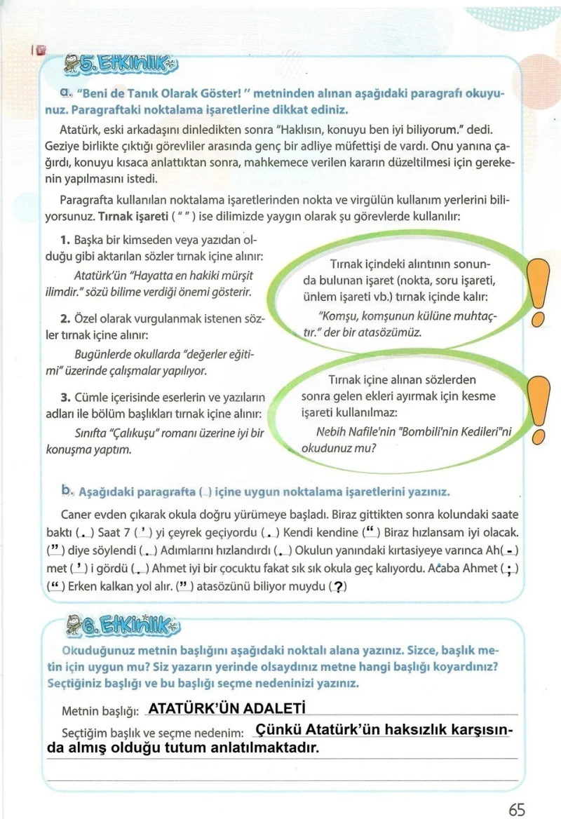 4. Sınıf Türkçe Ders Kitabı Cevapları Koza Yayınları Sayfa 65 Çözüm Görseli