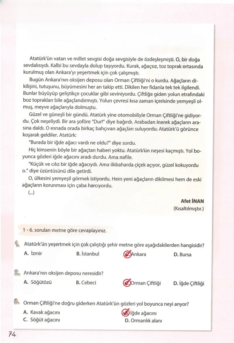 4. Sınıf Türkçe Ders Kitabı Cevapları Koza Yayınları Sayfa 74 Çözüm Görseli