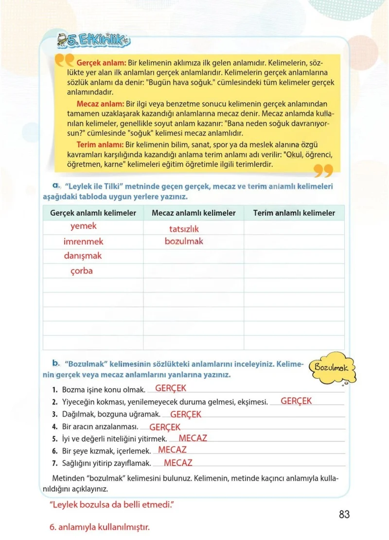 4. Sınıf Türkçe Ders Kitabı Cevapları Koza Yayınları Sayfa 83 Çözüm Görseli