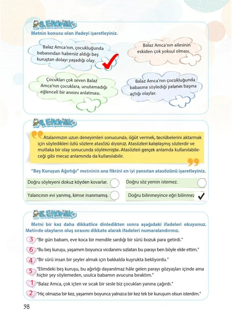 4. Sınıf Türkçe Ders Kitabı Cevapları Koza Yayınları Sayfa 98 Çözüm Görseli