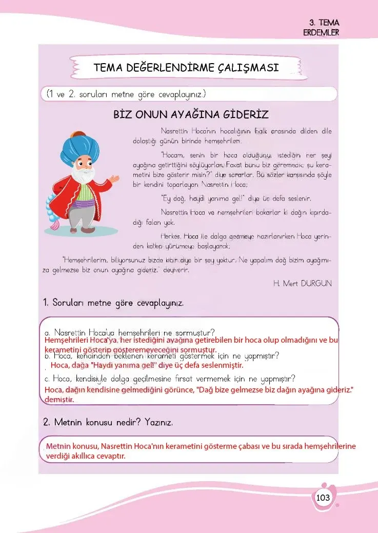 4. Sınıf Türkçe Ders Kitabı Cevapları Meb Yayınları 1 Sayfa 103 Çözüm Görseli