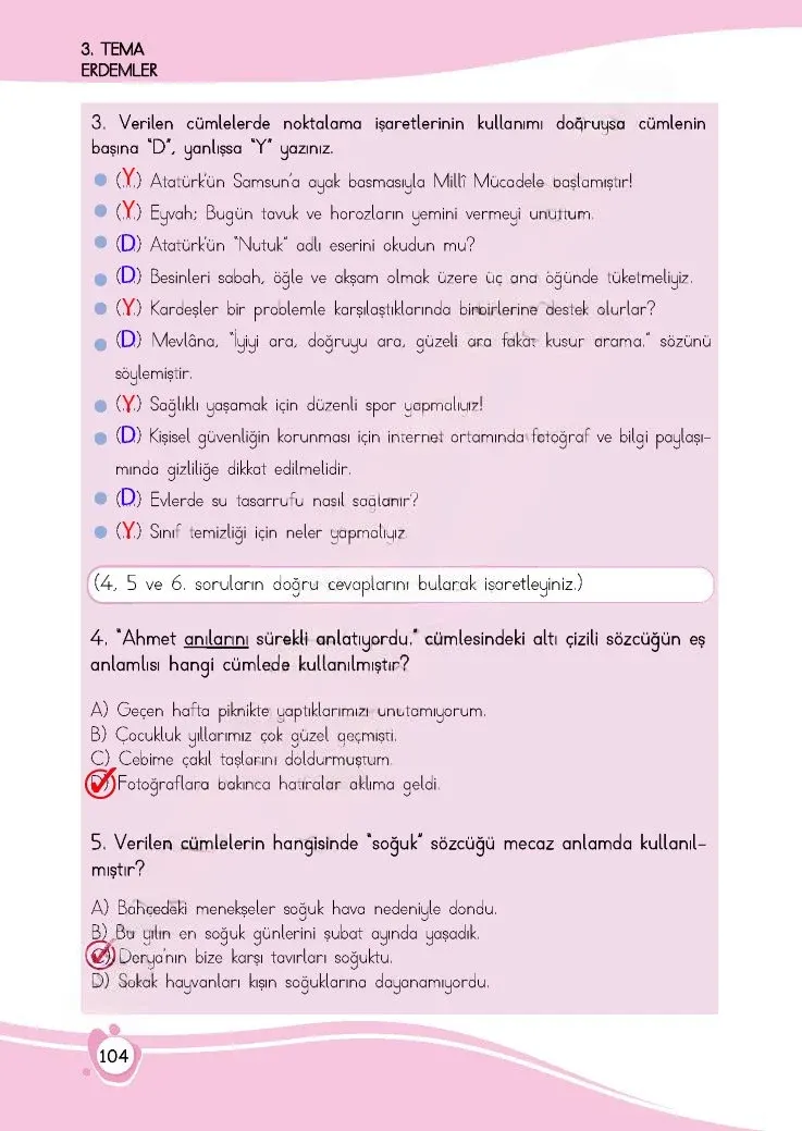 4. Sınıf Türkçe Ders Kitabı Cevapları Meb Yayınları 1 Sayfa 104 Çözüm Görseli
