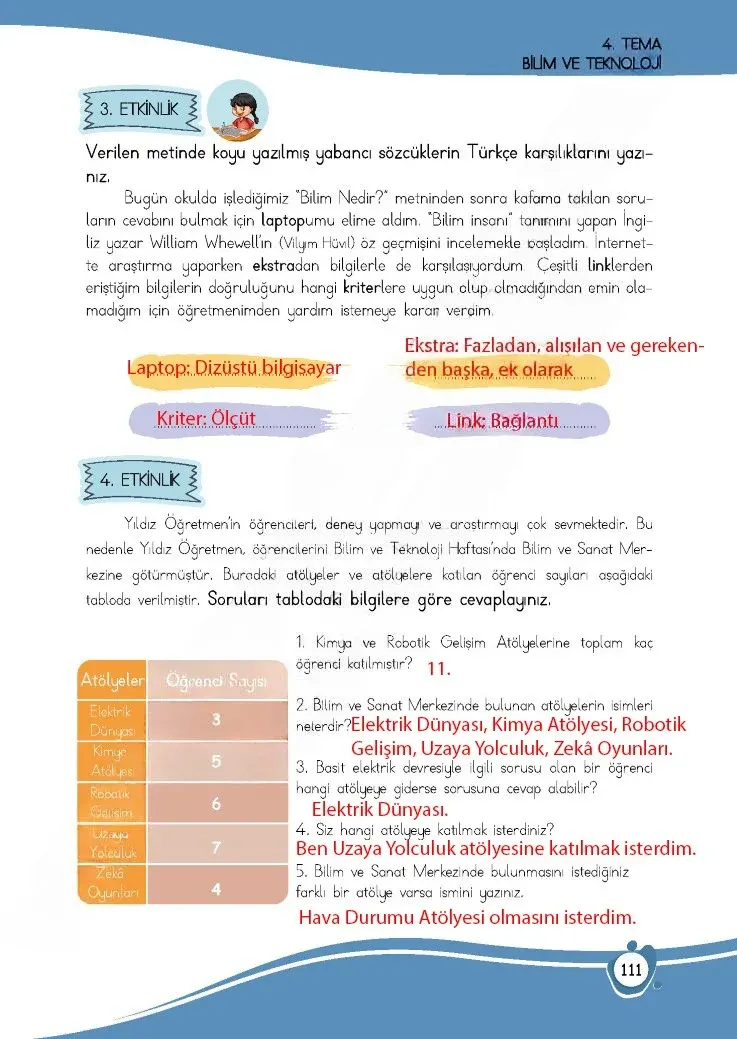 4. Sınıf Türkçe Ders Kitabı Cevapları Meb Yayınları 1 Sayfa 111 Çözüm Görseli