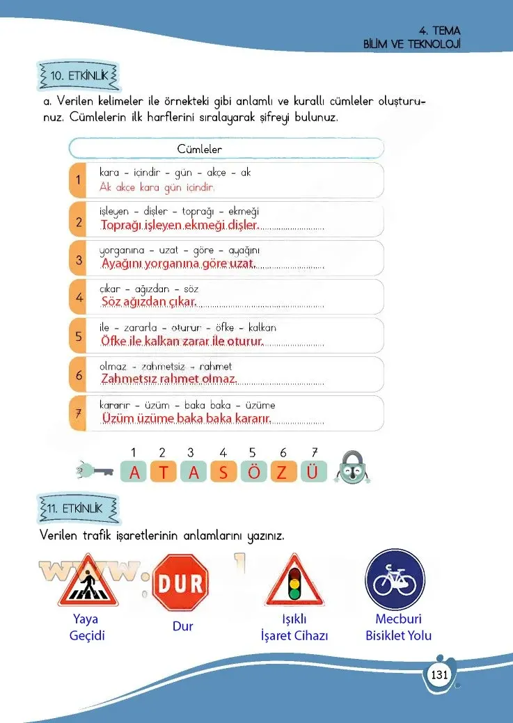 4. Sınıf Türkçe Ders Kitabı Cevapları Meb Yayınları 1 Sayfa 131 Çözüm Görseli