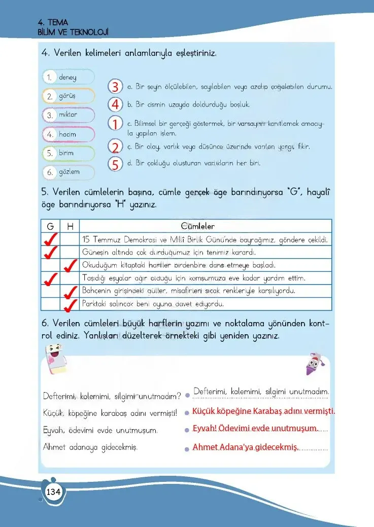 4. Sınıf Türkçe Ders Kitabı Cevapları Meb Yayınları 1 Sayfa 134 Çözüm Görseli
