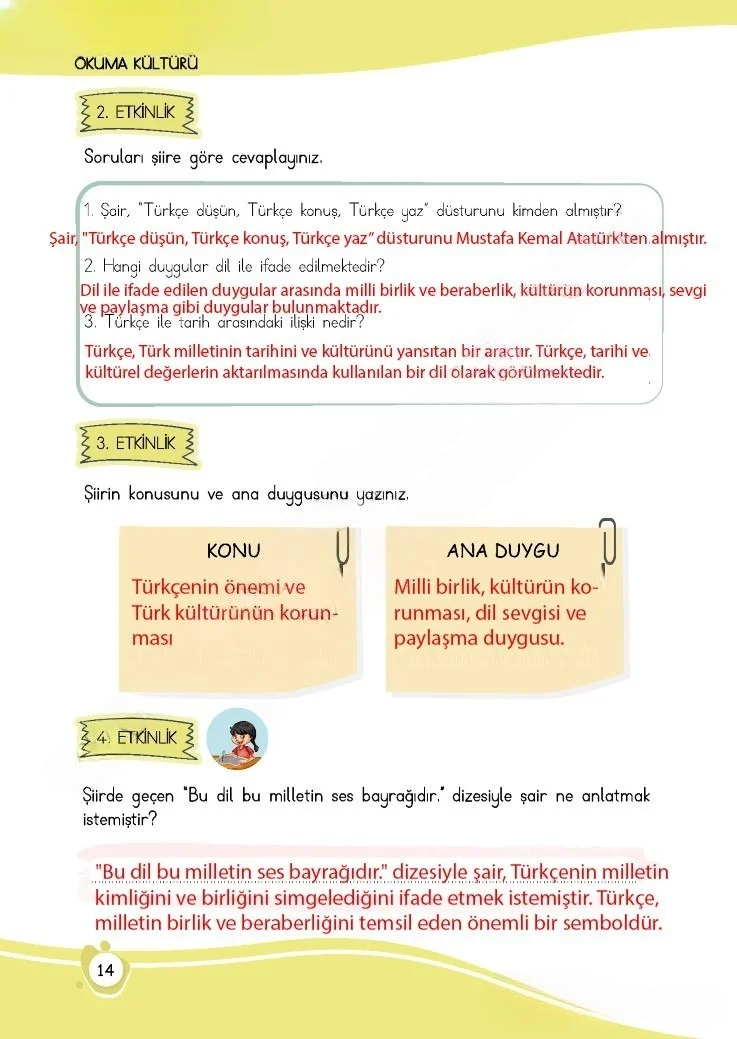 4. Sınıf Türkçe Ders Kitabı Cevapları Meb Yayınları 1 Sayfa 14 Çözüm Görseli
