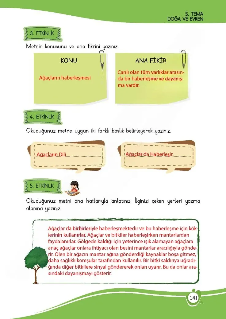 4. Sınıf Türkçe Ders Kitabı Cevapları Meb Yayınları 1 Sayfa 141 Çözüm Görseli