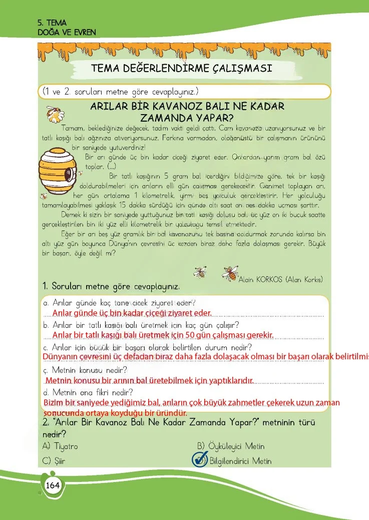 4. Sınıf Türkçe Ders Kitabı Cevapları Meb Yayınları 1 Sayfa 164 Çözüm Görseli