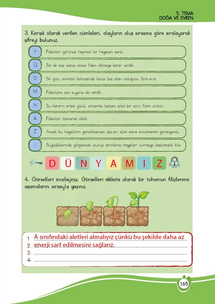 4. Sınıf Türkçe Ders Kitabı Cevapları Meb Yayınları 1 Sayfa 165 Çözüm Görseli