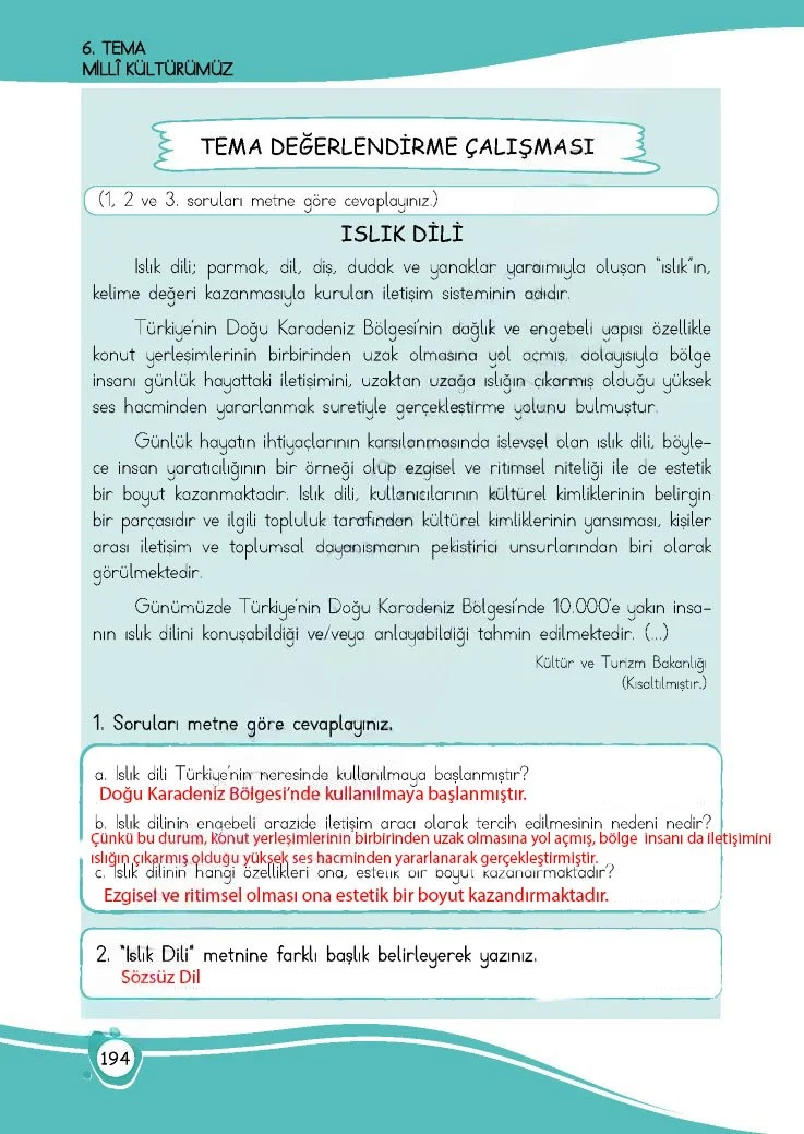 4. Sınıf Türkçe Ders Kitabı Cevapları Meb Yayınları 1 Sayfa 194 Çözüm Görseli