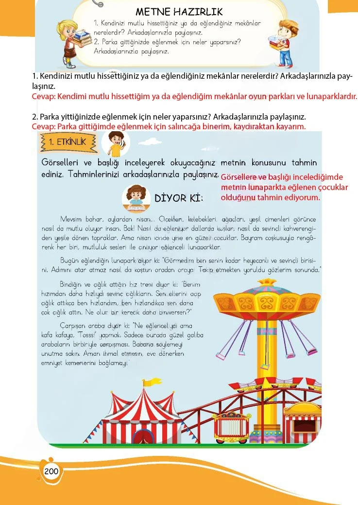 4. Sınıf Türkçe Ders Kitabı Cevapları Meb Yayınları 1 Sayfa 200 Çözüm Görseli