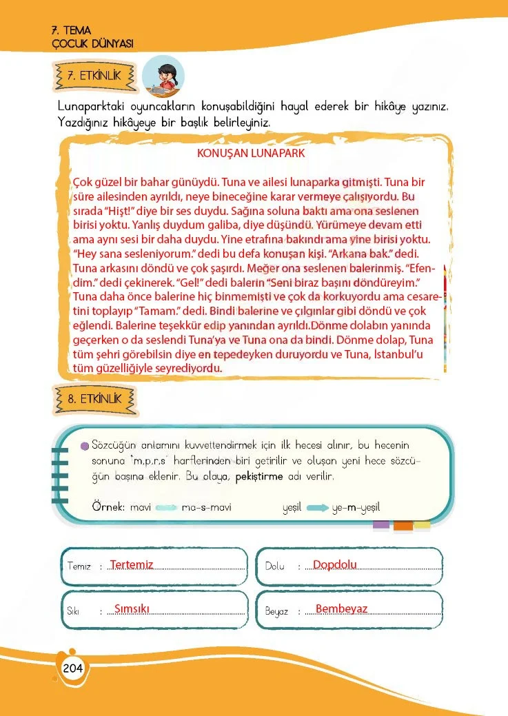 4. Sınıf Türkçe Ders Kitabı Cevapları Meb Yayınları 1 Sayfa 204 Çözüm Görseli