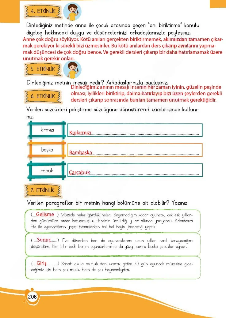 4. Sınıf Türkçe Ders Kitabı Cevapları Meb Yayınları 1 Sayfa 208 Çözüm Görseli