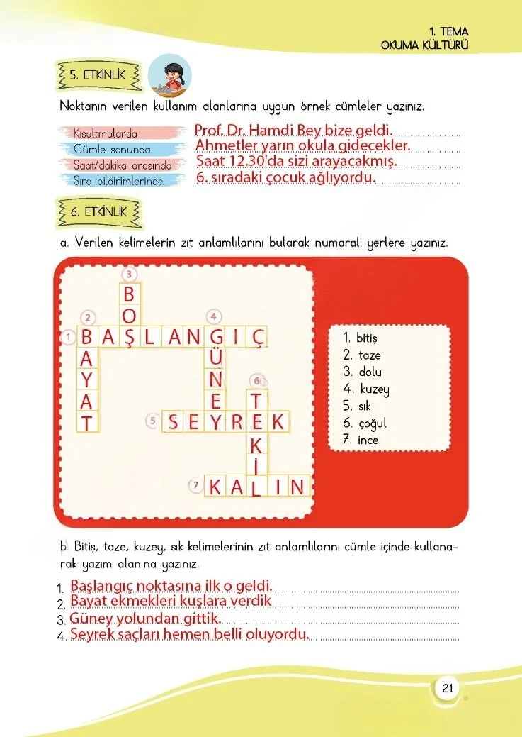 4. Sınıf Türkçe Ders Kitabı Cevapları Meb Yayınları 1 Sayfa 21 Çözüm Görseli