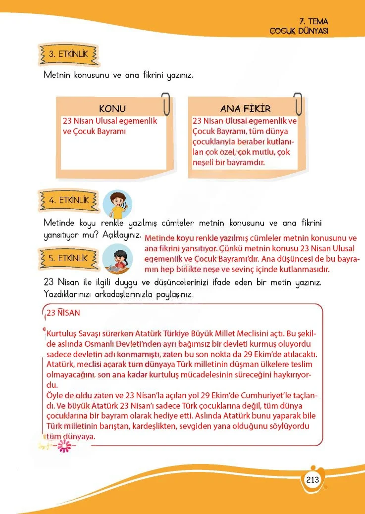 4. Sınıf Türkçe Ders Kitabı Cevapları Meb Yayınları 1 Sayfa 213 Çözüm Görseli