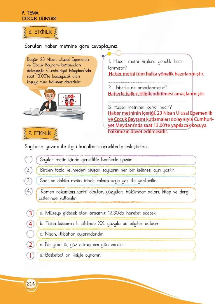 4. Sınıf Türkçe Ders Kitabı Cevapları Meb Yayınları 1 Sayfa 214 Çözüm Görseli