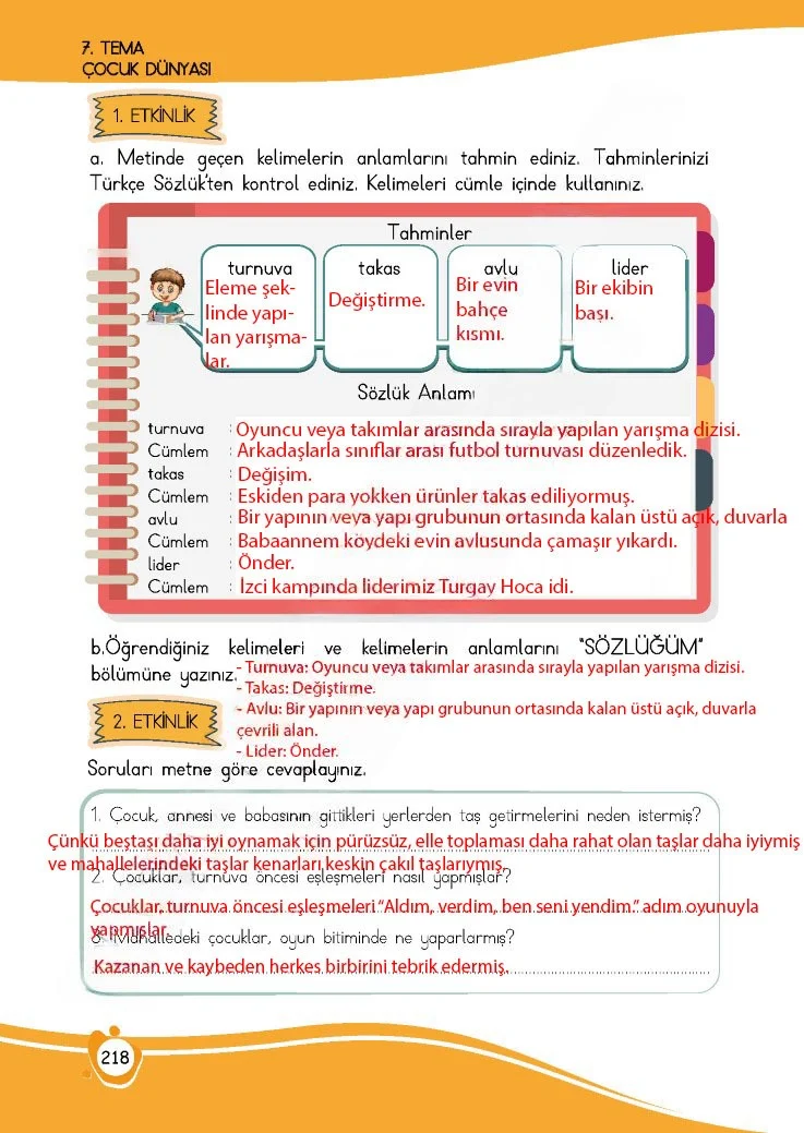 4. Sınıf Türkçe Ders Kitabı Cevapları Meb Yayınları 1 Sayfa 218 Çözüm Görseli