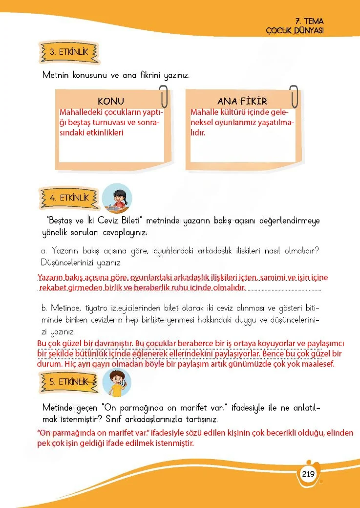 4. Sınıf Türkçe Ders Kitabı Cevapları Meb Yayınları 1 Sayfa 219 Çözüm Görseli