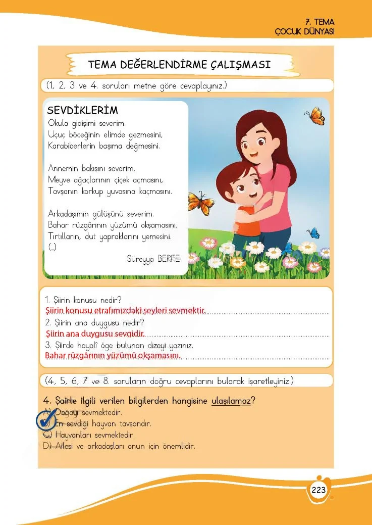 4. Sınıf Türkçe Ders Kitabı Cevapları Meb Yayınları 1 Sayfa 223 Çözüm Görseli