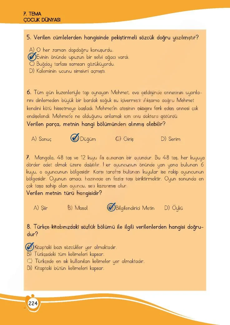 4. Sınıf Türkçe Ders Kitabı Cevapları Meb Yayınları 1 Sayfa 224 Çözüm Görseli