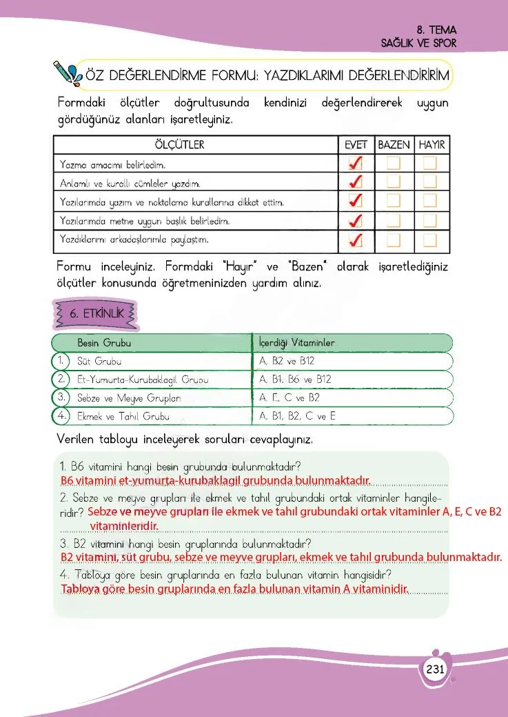 4. Sınıf Türkçe Ders Kitabı Cevapları Meb Yayınları 1 Sayfa 231 Çözüm Görseli