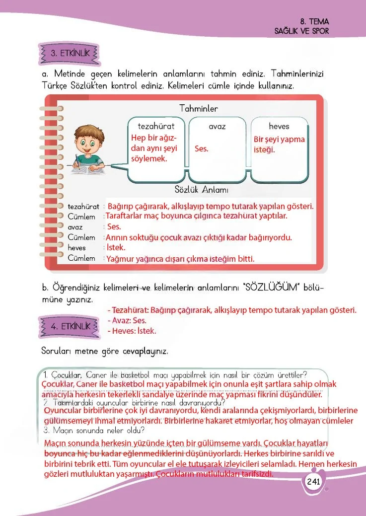 4. Sınıf Türkçe Ders Kitabı Cevapları Meb Yayınları 1 Sayfa 241 Çözüm Görseli