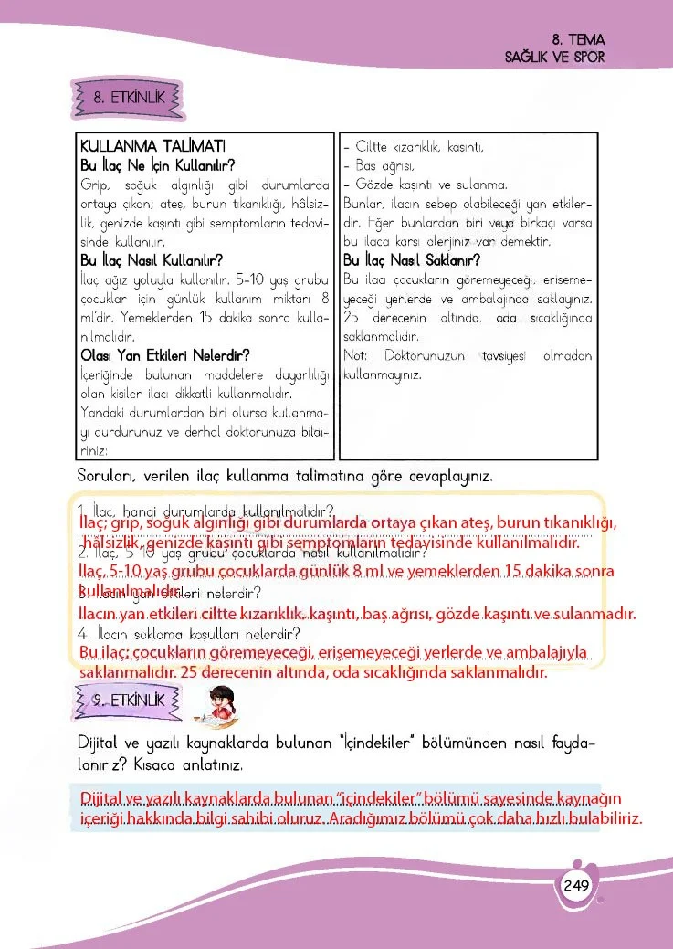 4. Sınıf Türkçe Ders Kitabı Cevapları Meb Yayınları 1 Sayfa 249 Çözüm Görseli