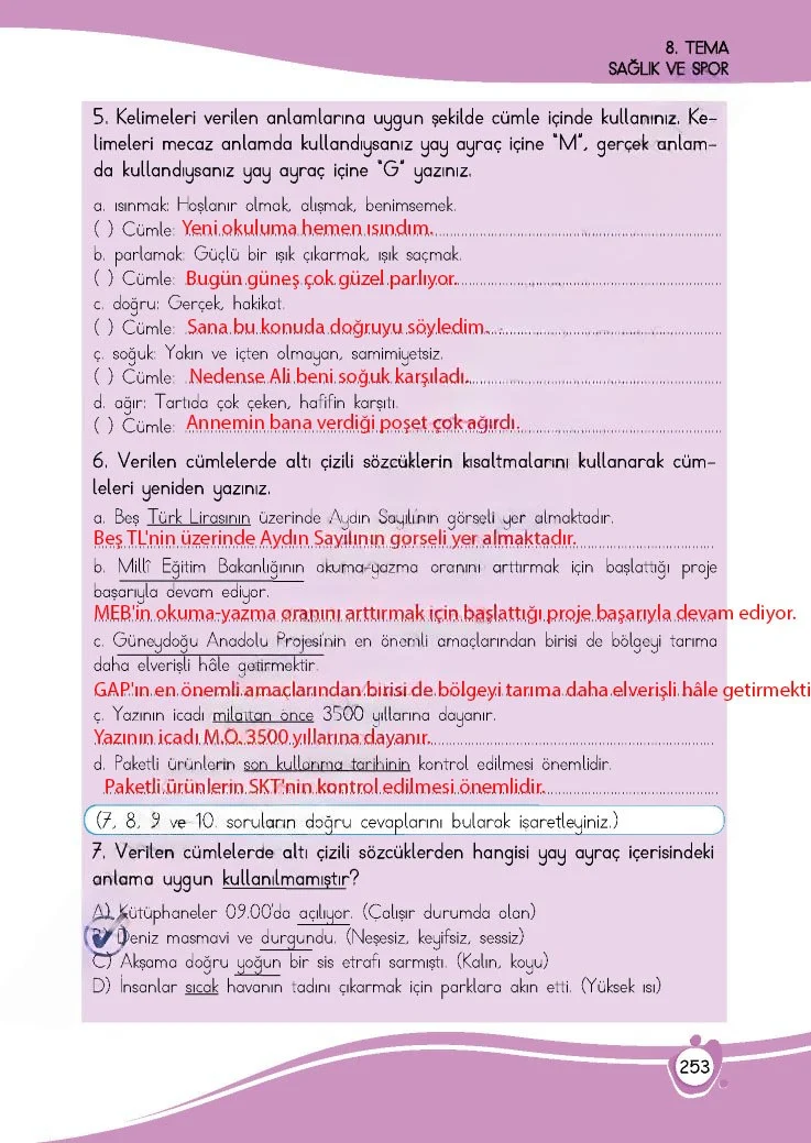 4. Sınıf Türkçe Ders Kitabı Cevapları Meb Yayınları 1 Sayfa 253 Çözüm Görseli