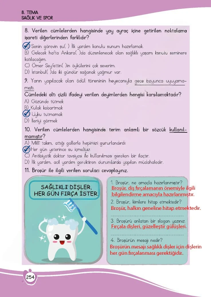 4. Sınıf Türkçe Ders Kitabı Cevapları Meb Yayınları 1 Sayfa 254 Çözüm Görseli