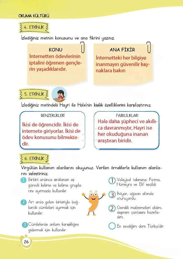 4. Sınıf Türkçe Ders Kitabı Cevapları Meb Yayınları 1 Sayfa 26 Çözüm Görseli
