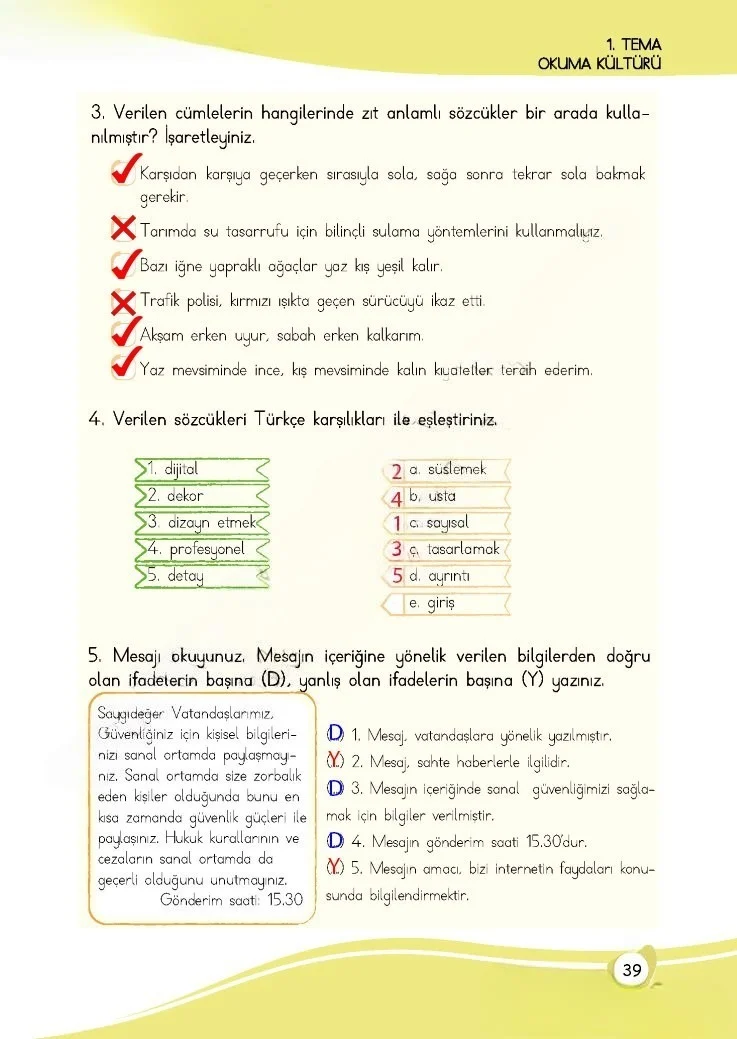 4. Sınıf Türkçe Ders Kitabı Cevapları Meb Yayınları 1 Sayfa 39 Çözüm Görseli