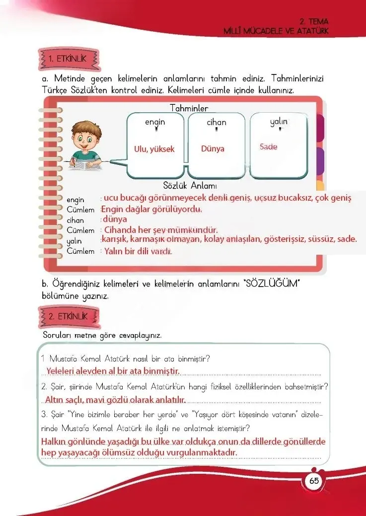 4. Sınıf Türkçe Ders Kitabı Cevapları Meb Yayınları 1 Sayfa 65 Çözüm Görseli