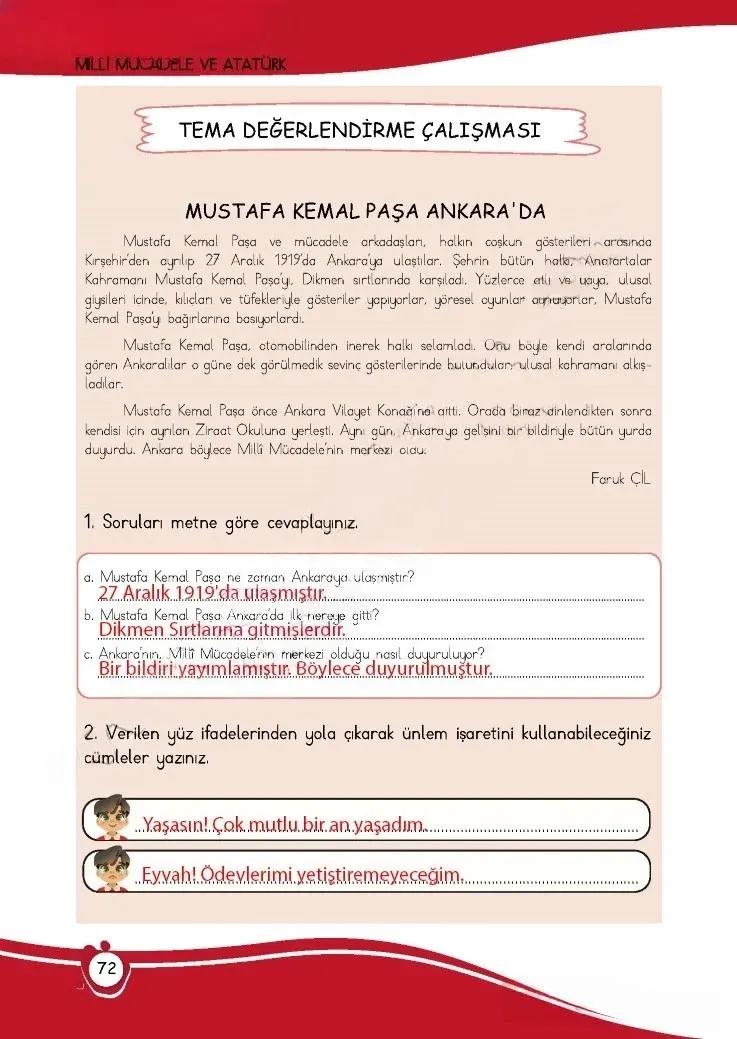 4. Sınıf Türkçe Ders Kitabı Cevapları Meb Yayınları 1 Sayfa 72 Çözüm Görseli